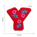 Red letter Y embroidered patch with colorful floral details and size specifications - Letter Y