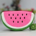 Watermelon slice plush coin purse with embroidered seeds and silver metal chain - Semi-circular Rose Red Watermelon
