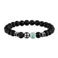 Bracciale yoga con perline nere opache e accenti in pietra lavica e pietra imperiale - Trama Blu Bianco