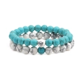 Double-layered 8mm natural stone beaded bracelet with turquoise and white pine beads - Blue Turquoise + White Turquoise