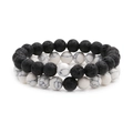 Lava stone and white turquoise beaded bracelets for couples on white background - Lava Stone + White Turquoise