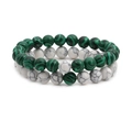 Set of two 8mm natural stone stretch bracelets featuring green malachite and white turquoise - Malachite + White Turquoise