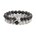Handmade essential oil lava stone and white turquoise beaded bracelets for couples - Black Flash Stone + White Turquoise