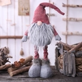 Kerstkabouter pop met rood-grijze strepen en uitschuifbare poten voor feestdecoratie - Staand Gestreepte Hoed Grijs / Grijs