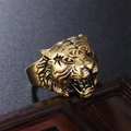 Men's tiger head titanium steel ring with antique gold finish and detailed relief - Gold