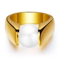 10MM 18K gold plated stainless steel ring with a large white cat eye stone center - US 6 / Gold