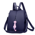 Minimalist deep purple nylon backpack with cute cat heart keychain accessory - Blue