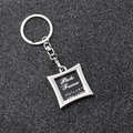 Top view of square metal photo frame keychain showing 2.9cm dimensions on dark texture - Rhombus Photo Frame