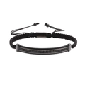 Macro shot of men's black braided bracelet with micro-pave black zircon metal plate - Gun Black Bar