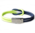 Neon yellow and navy blue paracord bracelet with a silver stainless steel clasp - Navy Blue + Fluorescent Green