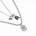 Multilayer stainless steel necklace with cuban chains and engraved coin pendants - Silver