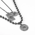 Double-layer hip-hop necklace with square ABNORMAL MIND pendant in dark silver steel - Antique Silver