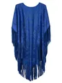 Blue bohemian hollowed-out suede shawl with geometric patterns and long tassel fringe - Royal Blue (24#) / Over 175cm