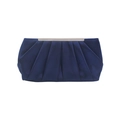Elegant navy blue pleated satin evening clutch bag with a sleek silver metal frame - Dark Blue