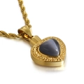 Gold plated heart pendant necklace with grey cat eye stone and relief patterns - Gold-Grey Cat's Eye (KP80873-Z)