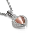 Collier urne en argent avec pendentif cœur, centre or rose et chaîne torsadée - Style Rose Brun Argenté (KP80886-Z) / Pendentif Uniquement (Sans Chaîne)