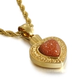 Gold heart-shaped cremation pendant with reddish-brown sandstone and twisted chain necklace - Gold-Reddish Brown Gold Sand (KP80874-Z)