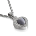 Collier chaîne torsadée en acier argenté avec pierre œil-de-chat violette en cœur - Style Gemme Grise Argentée (KP80883-Z) / Pendentif Uniquement (Sans Chaîne)