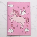 Pink PU leather passport holder featuring cute unicorn motif on marble background - Pink-Unicorn Cloud