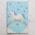 Sky blue PU leather passport holder featuring cartoon unicorn and rainbow pattern - Sky Blue-Unicorn Rainbow