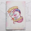 Pink and blue gradient PU leather unicorn passport holder with encouraging slogans - Pink Blue Gradient-Unicorn
