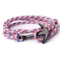 Navy anchor braided rope bracelet with red white and blue cords and black metal buckle - BB11 Red White Blue Patchwork