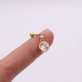 Detailed macro view of golden stainless steel flower zircon helix piercing earring - Bezel Round Diamond (Gold 8#)