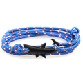 Nautical braided shark bracelet in blue, red, and white cord with black shark charm - Red-White-Blue Mixed/Black Shark