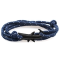 Close-up of a multi-layer navy nylon rope bracelet with black shark-shaped metal buckle - Navy White Dotted Rope/Black Shark