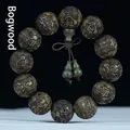 Carved bog wood Buddhist prayer beads with cloud patterns and gourd pendant - Ancient Bog Wood 20mm*12 Beads [Buddha in Heart Model]