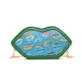 Blue glitter lips shaped girls crossbody bag with colorful patterns and gold chain - Green