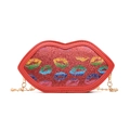 Cute red glitter lip-shaped crossbody bag for girls with golden chain strap - Red