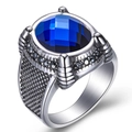Französischer Vintage-Ring aus Edelstahl mit blauem Saphir und Silberband für Herren - US 7 / Blau