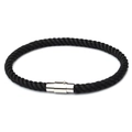 Minimalist black braided cord bracelet with polished silver cylindrical metal clasp - Black