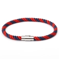 Braided rope couple bracelet with red and blue cord and silver magnetic buckle - Navy Blue Red