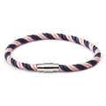 Close-up of pink and navy blue woven cord bracelet with silver magnetic metal clasp - Navy Blue Pink