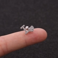 Silver stainless steel ear cartilage stud with cubic zirconia letter I and heart shape - I and Heart Letter Linked Style (HSPJ1915-13#)