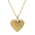 Vintage gold heart locket necklace with intricate floral engraving and slim metal chain - Gold Locket Necklace