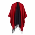 Red and black dual-color reversible poncho shawl with fringe tassels for women - Double-sided Red