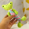 Durable cotton rope pet toy with green frog plush head and colorful woven fibers for dogs - Frog Knot Toy