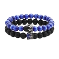 Ensemble de bracelets en perles œil-de-chat bleues et noires mates avec couronne royale - Ensemble Bleu Roi