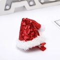 Mini red sequin Santa hat hair clip with white plush trim and metal alligator base - Sequin Santa Hat - Folded Style