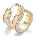 8mm gold frosted stainless steel hoop earrings with sparkling cubic zirconia inlay - Gold