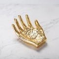 Golden ceramic hand jewelry tray with mandala embossed pattern on marble surface - Palm Shape Tray