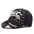 Distressed black cotton baseball cap with 3D embroidery and white hip-hop letter prints - Adjustable / Black With White Letters