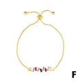 Detail of adjustable gold slider bracelet with vibrant colorful baguette-cut zircons - Baguette Rhinestone (brb53-F)