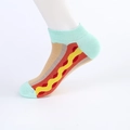 Men's low cut cotton socks featuring a fun hot dog pattern in light mint green color - EU 39-46 / Spaghetti Hot Dog Pattern