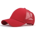 Casquette de baseball rouge à queue de cheval, chapeau de soleil respirant en été. - Avec Étiquette / Rouge