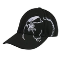 Gorra de béisbol negra estilo callejero con bordado de calavera blanca y visera curva - Bordado a la Derecha / Negro