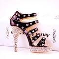 Portachiavi con scarpa tacco alto con strass neri e oro per accessori borse donna - Nero